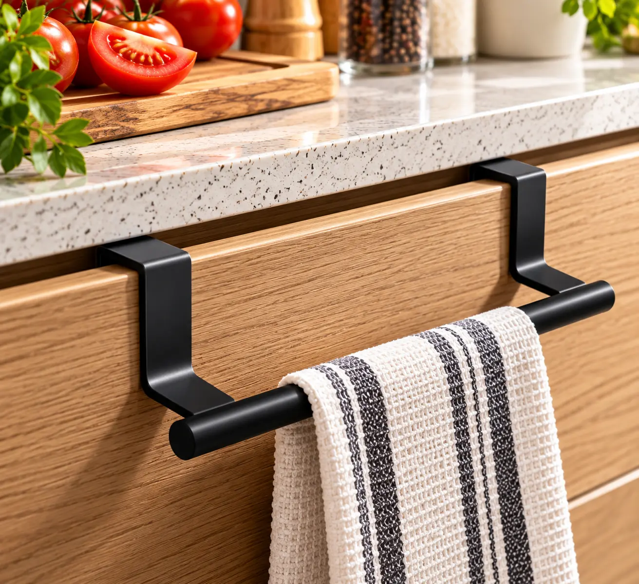 Toallero Barra Colgante Baño Cocina Negro 36cm