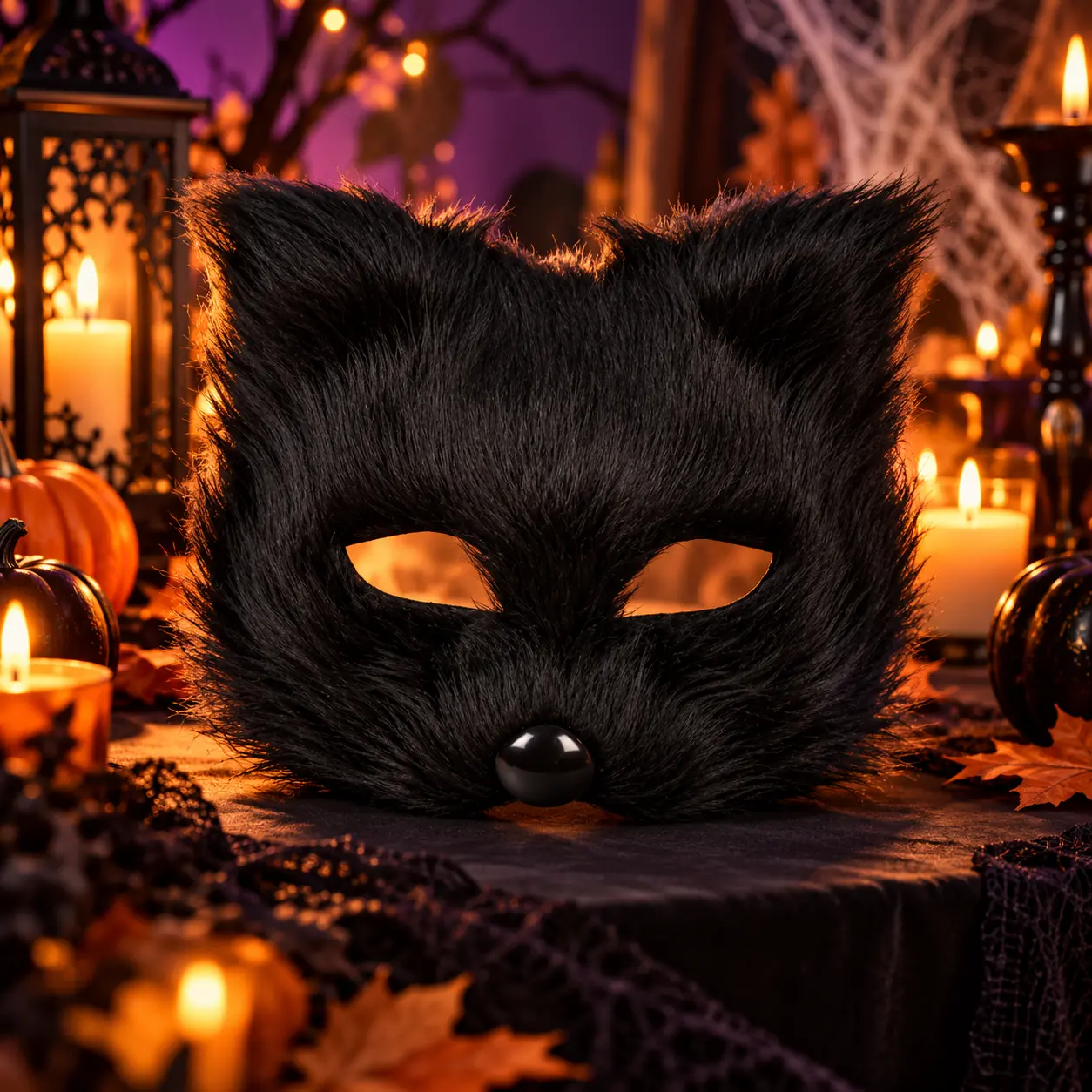 Antifaz negro combina orejas puntiagudas para Halloween