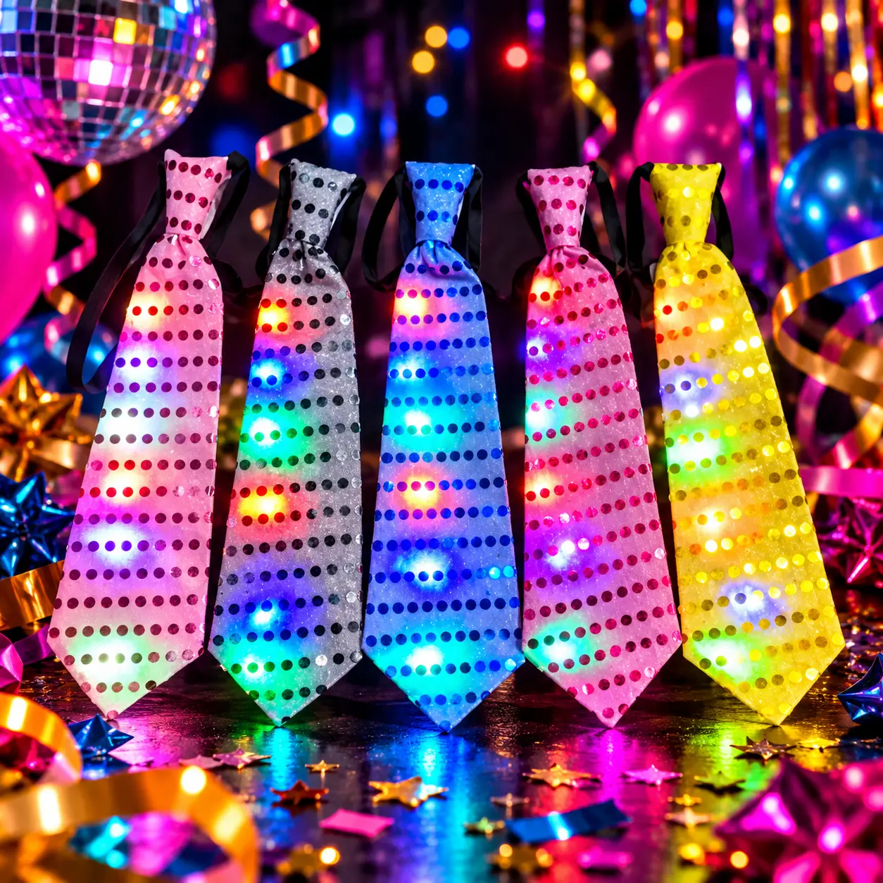 Pack X12 Corbata Con Luz Led Para Cotillon Luminoso Luces