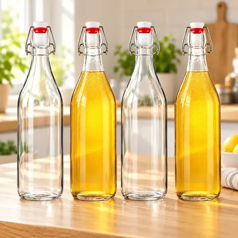 Botella De Vidrio Tapon Hermetico Para Fermentacion 1 Litro Pack X4