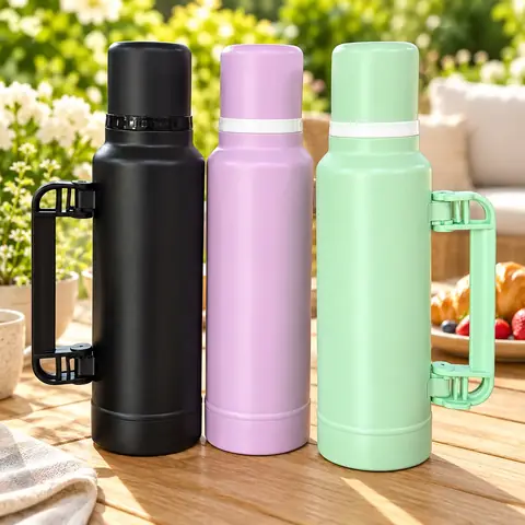 Termo De Acero Inoxidable Con Tapon Cebador 1.3 Lts Con Asa