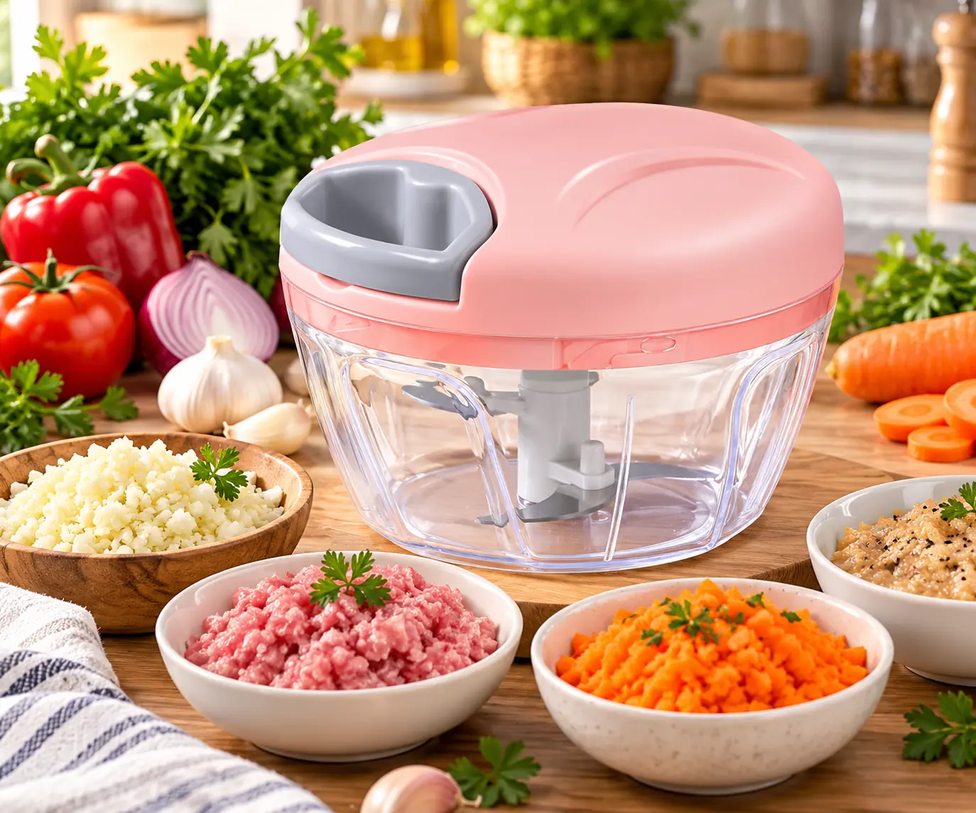 Picador de Verduras Alimentos Manual Procesador a Cuerda 900ml