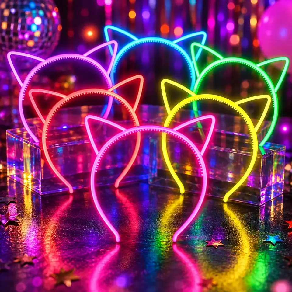 Pack X 5 Vincha Con Orejitas Luminosa Colores Flúor Brillan Fiesta