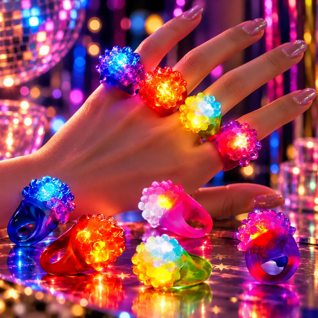 Pack X 10 Anillos Cotillón Con Luz Led Luminosos Fiesta Cumpleaños