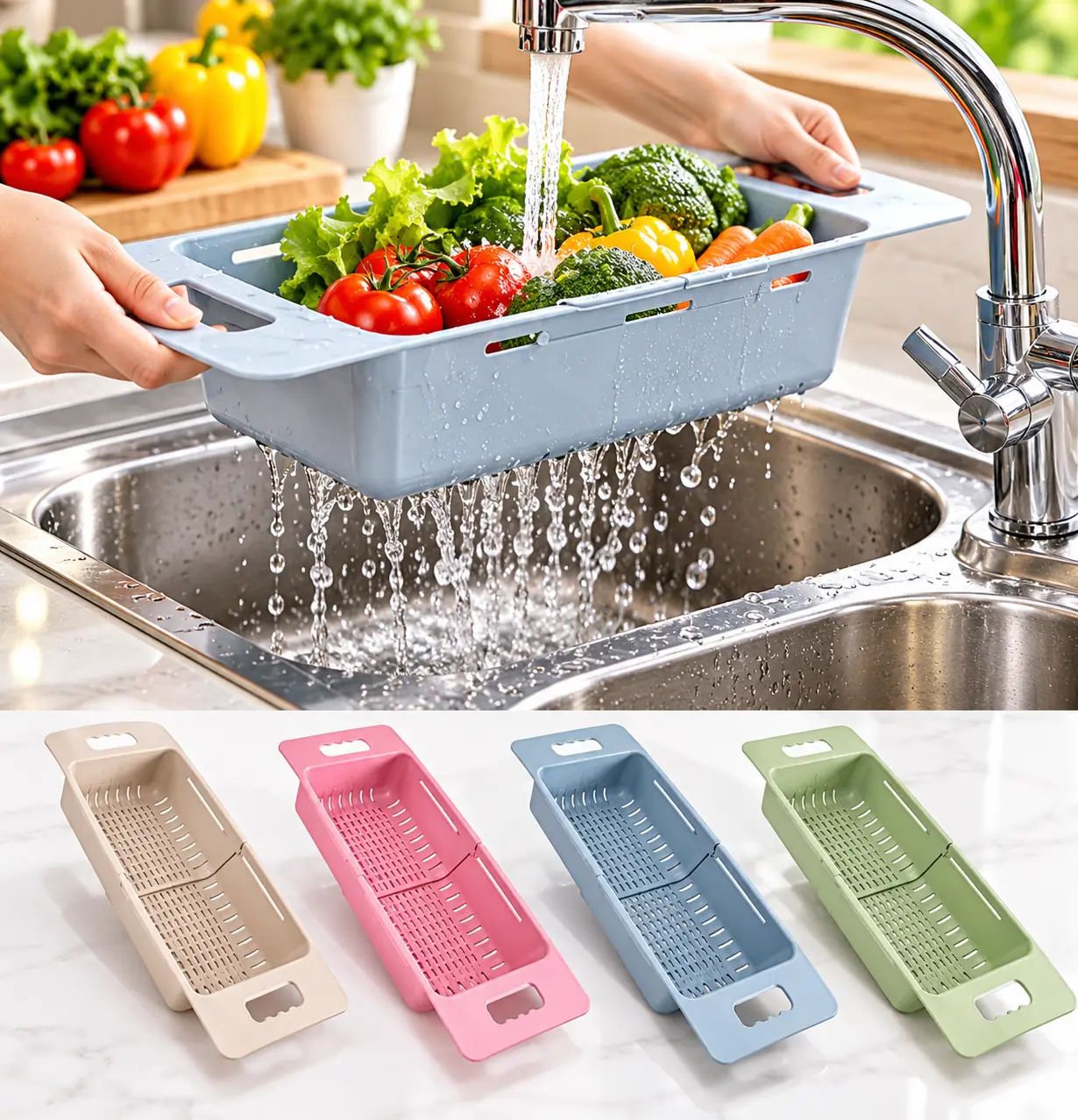 Escurridor Extensible De Plástico Para Pileta Frutas Vajilla Platos