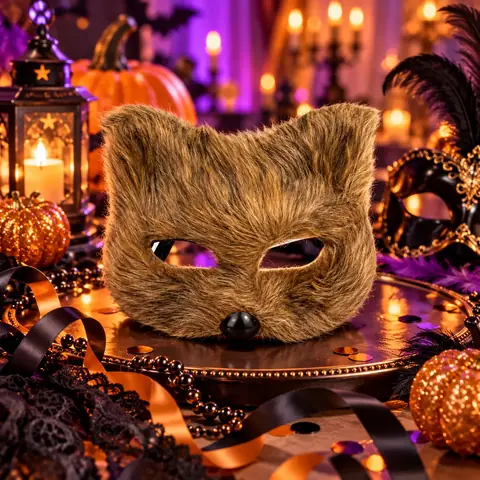 Antifaz marrón combina orejas puntiagudas para Halloween