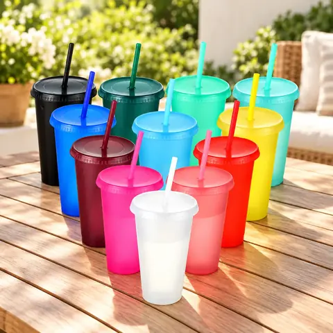 Vasos Twister 710ml Con Tapa Y Sorbito Reutilizables x 12 Unidades