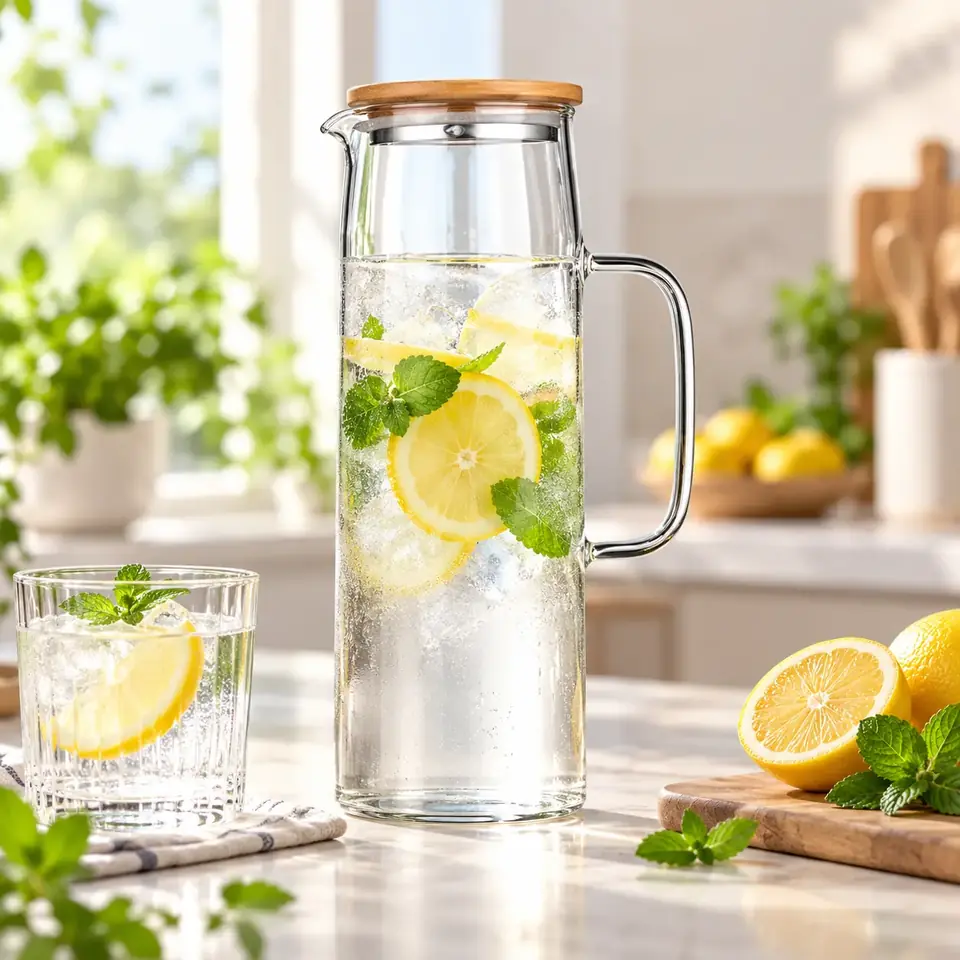 Jarra De Vidrio 1000ml Con Tapa De Madera