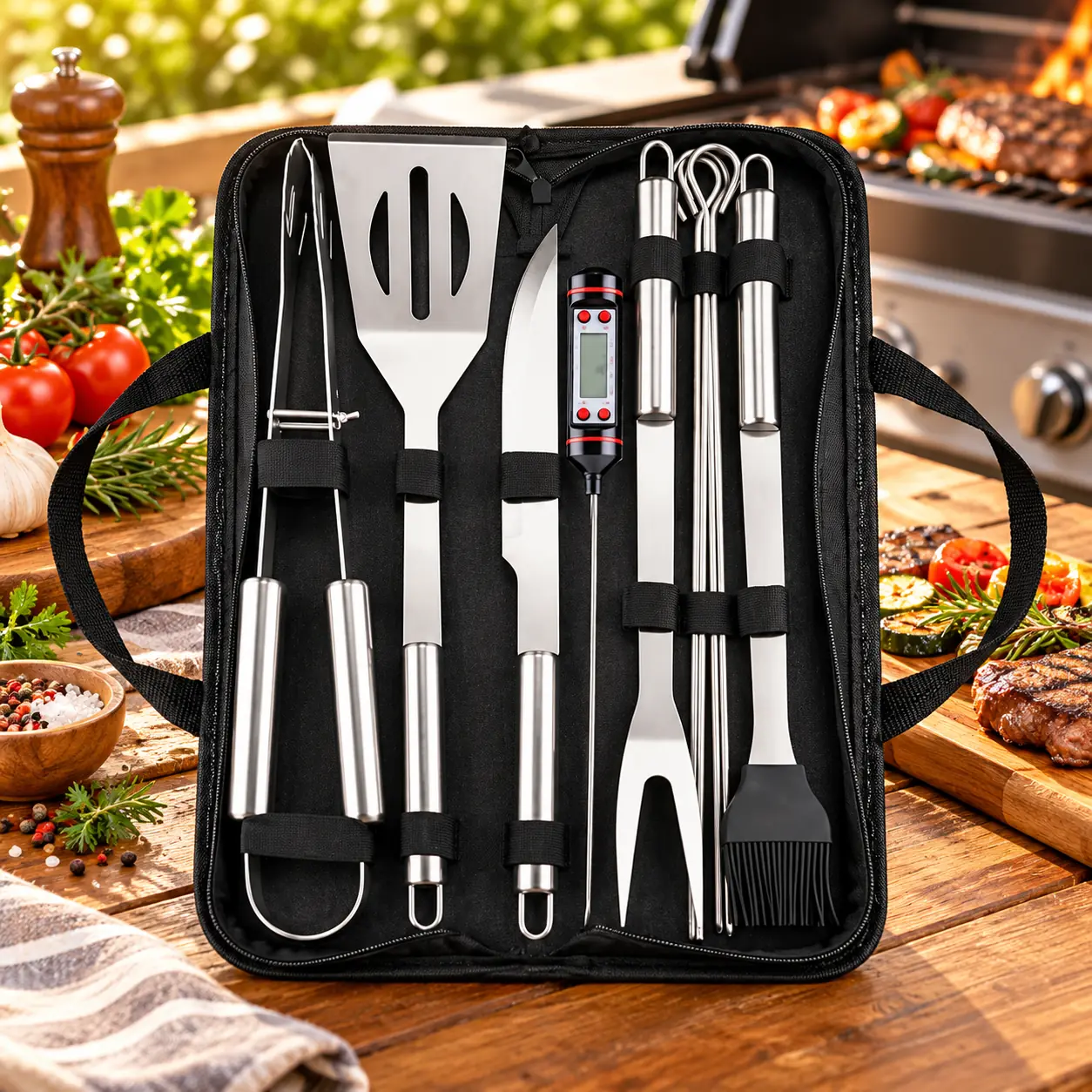 Set de Asador Juego Parrillero 10 Piezas Con Estuche