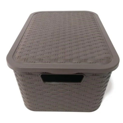 404164/MARR - ORGANIZADOR SIMIL MIMBRE CON TAPA MARRON 36 x 26 x 16.5 UKU N2