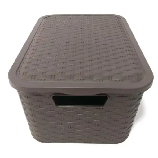 404164/MARR - ORGANIZADOR SIMIL MIMBRE CON TAPA MARRON 36 x 26 x 16.5 UKU N2