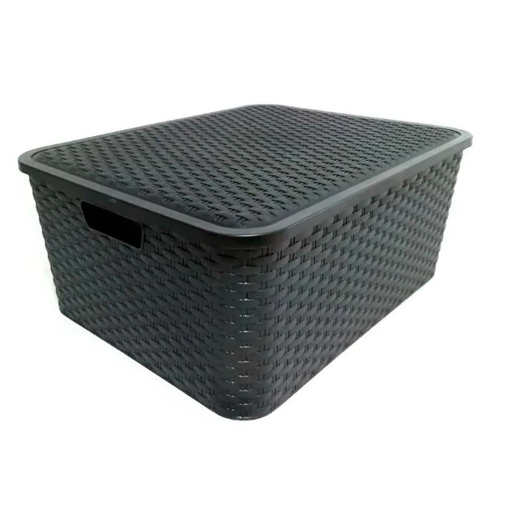 404164/NEGR - ORGANIZADOR SIMIL MIMBRE CON TAPA NEGRO 36 x 26 x 16.5 UKU N2