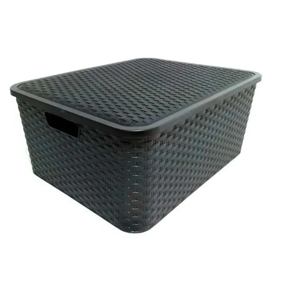 404164/NEGR - ORGANIZADOR SIMIL MIMBRE CON TAPA NEGRO 36 x 26 x 16.5 UKU N2