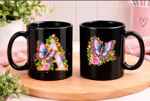 Taza negra con Iniciales