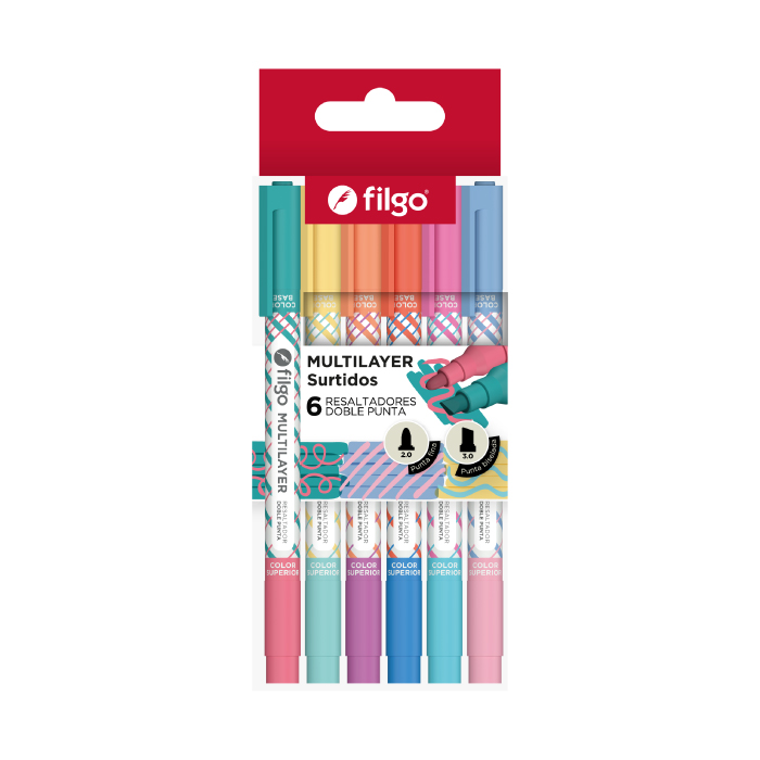 Resaltador Creativo Doble Punta Multilayer x6 Filgo