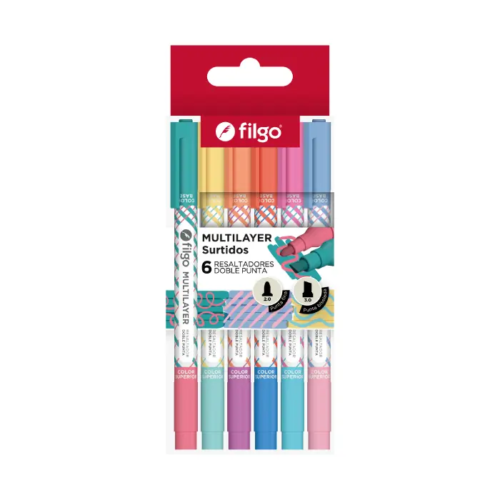 Resaltador Creativo Doble Punta Multilayer x6 Filgo