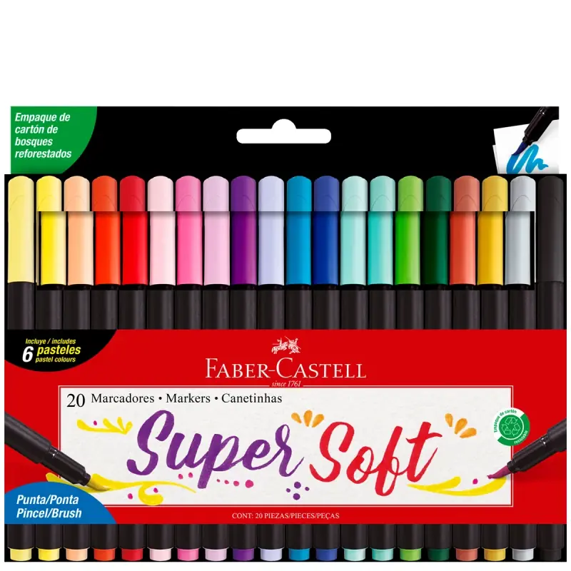 Marcadores Supersoft Punta Pincel x20 Faber-Castell