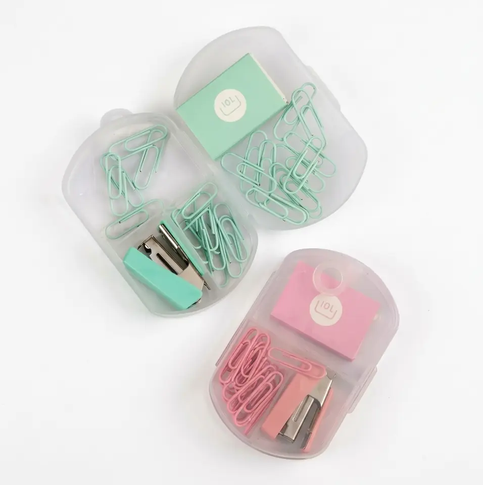 Mini Engrapadora Con Grapas Y Clips Lila 28Mm