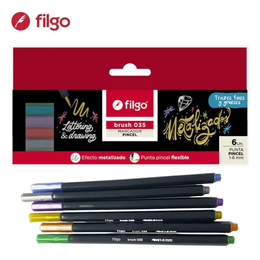 Marcador Filgo Brush Pen 035 x6 Metálico