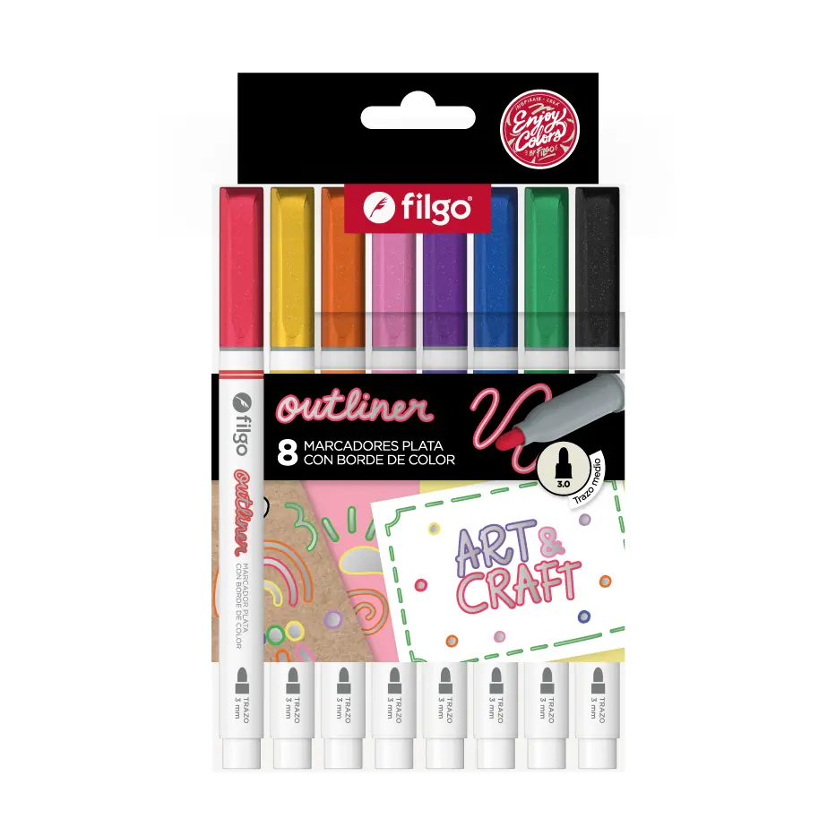 Marcador Doble Tinta Outliner x8 Filgo