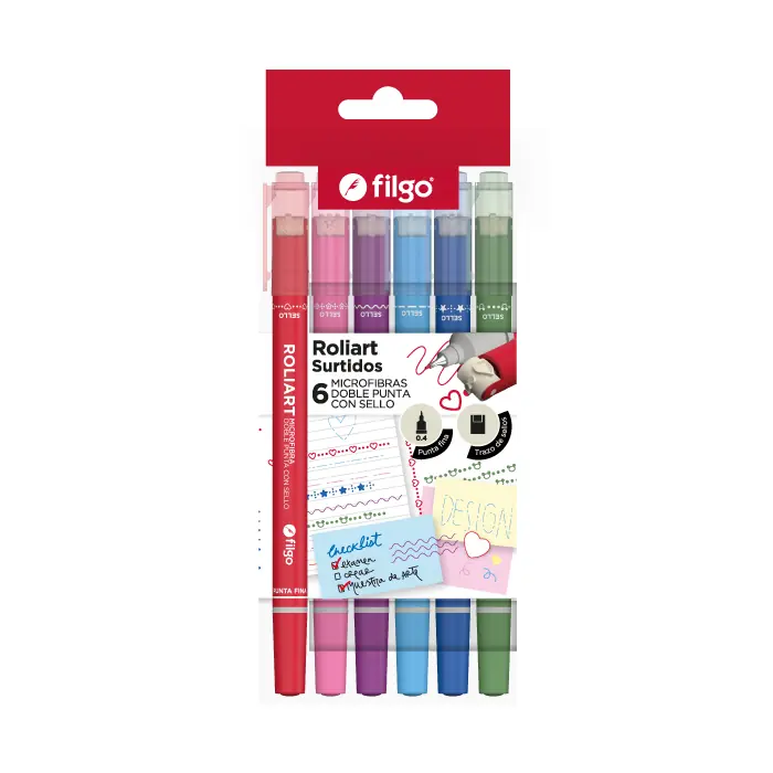 Microfibra Doble Punta con sello Roliart x6 Filgo