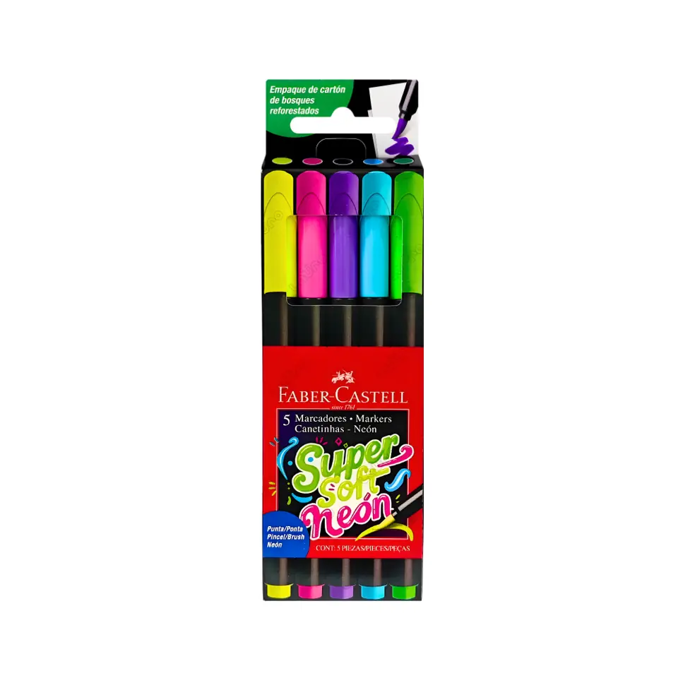 Marcadores Supersoft Punta Pincel Neon x5 Faber-Castell