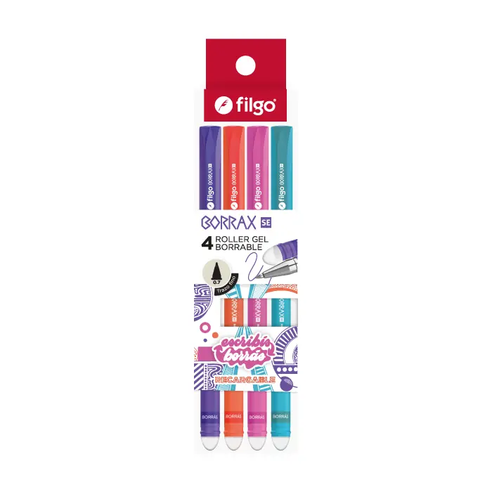 Boligrafo Roller Gel Borrable Brillante x4 Filgo