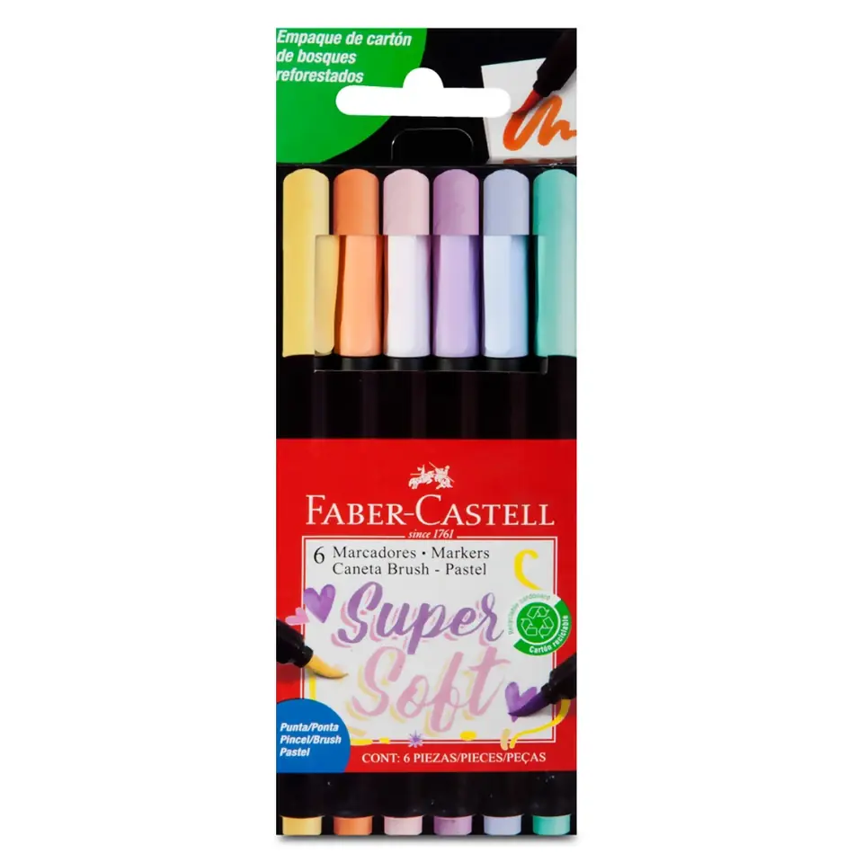 Marcadores Supersoft Punta Pincel Pastel x6 Faber-Castell