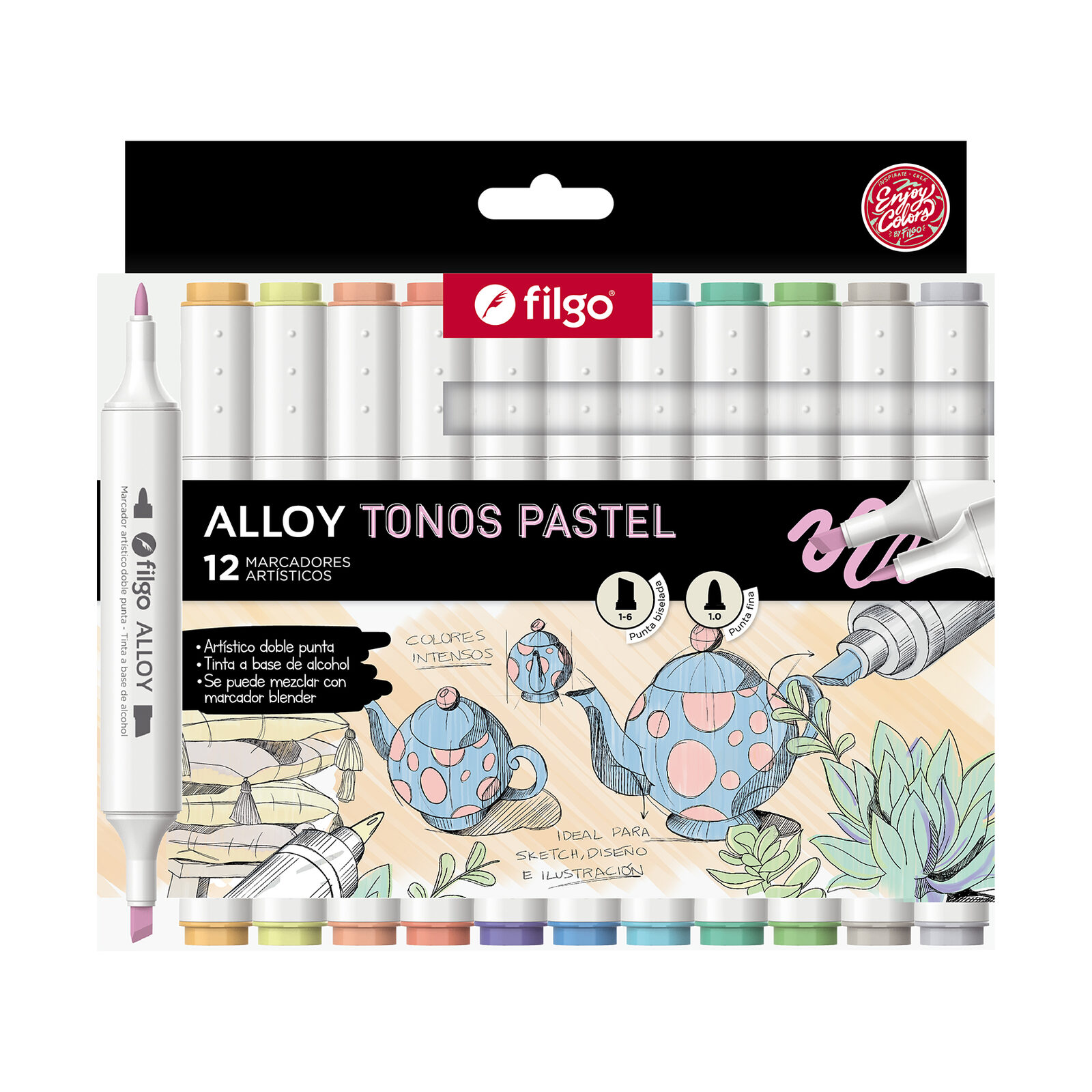 Marcadores Alloy Tonos Pastel x12 Filgo