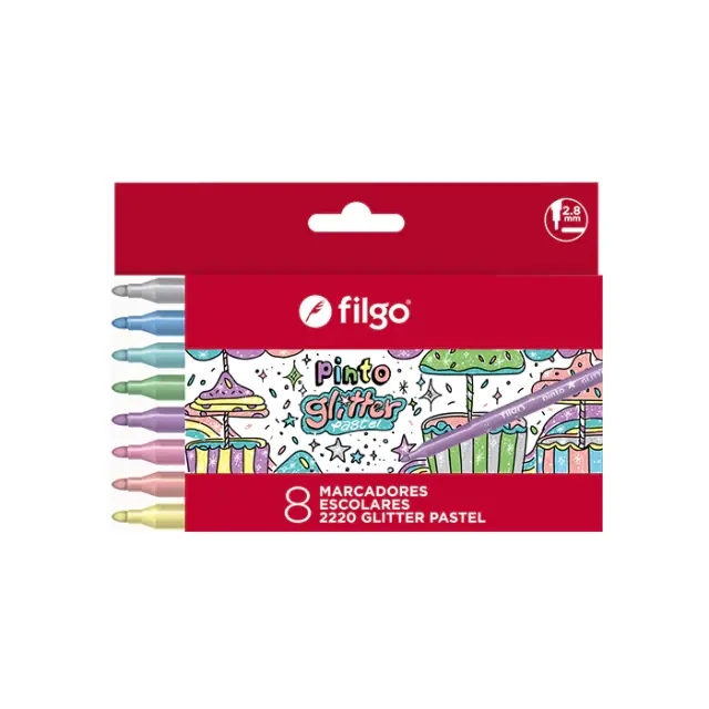 Marcadores Glitter Pastel x8 Filgo