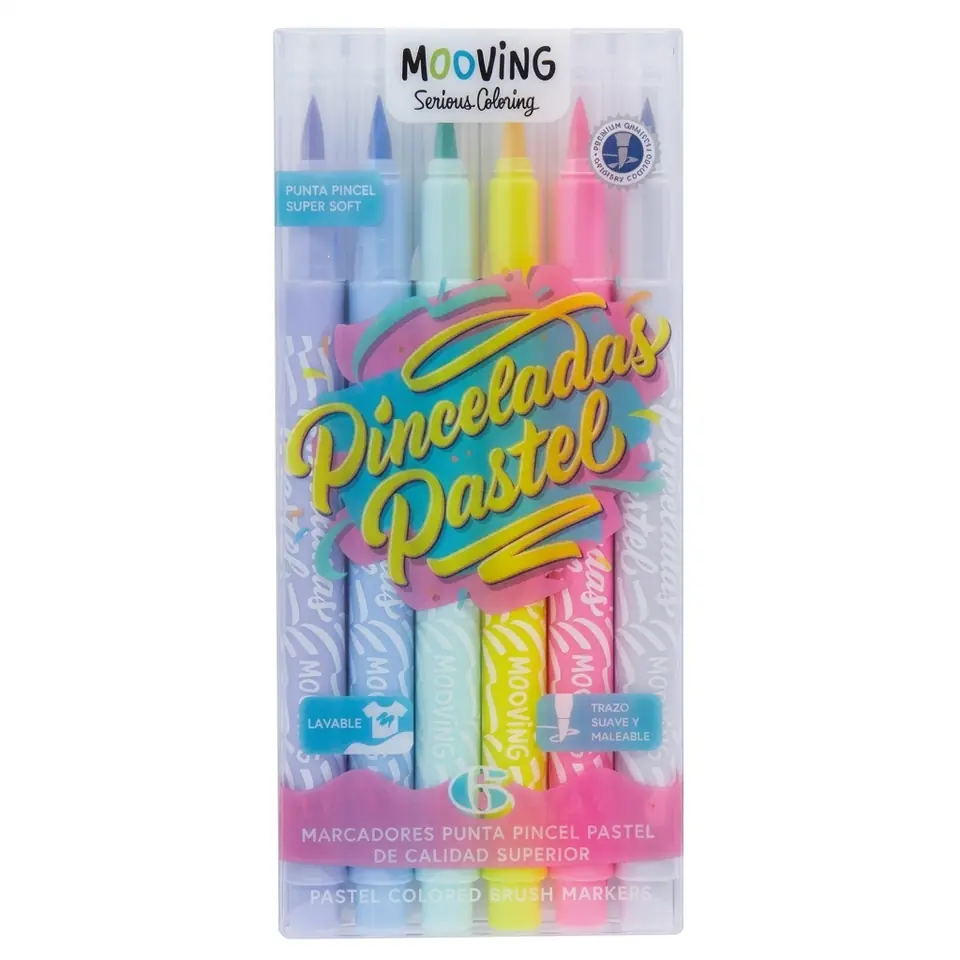 Marcadores Pastel Punta Pincel Mooving x6