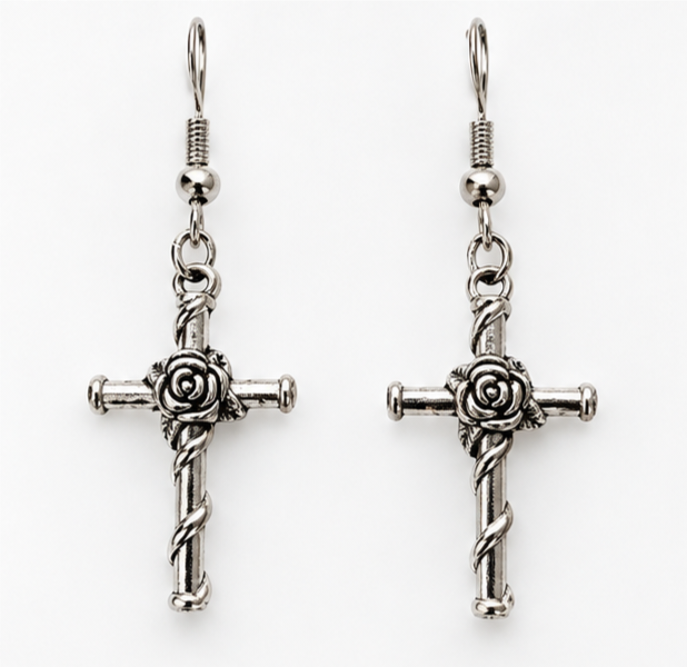 Pendientes rosa en cruz