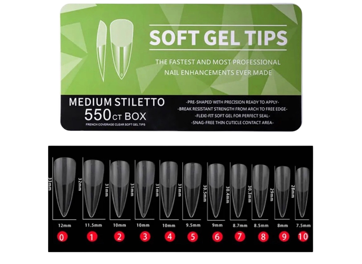 TIPS SOFT GEL STILETTO MÉDIUM- 550 UNIDADES