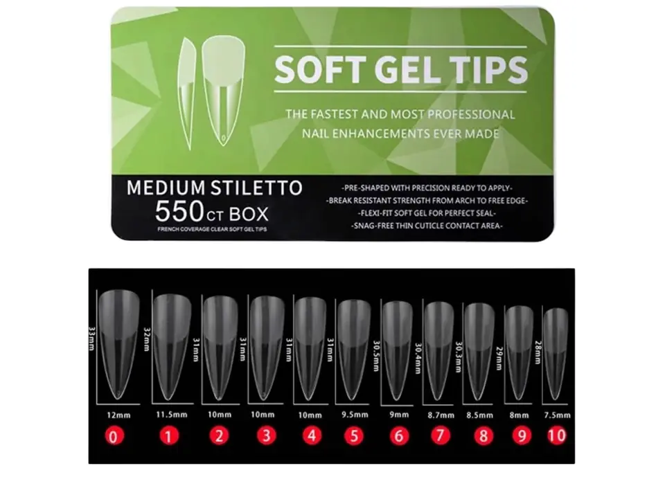 TIPS SOFT GEL STILETTO MÉDIUM- 550 UNIDADES