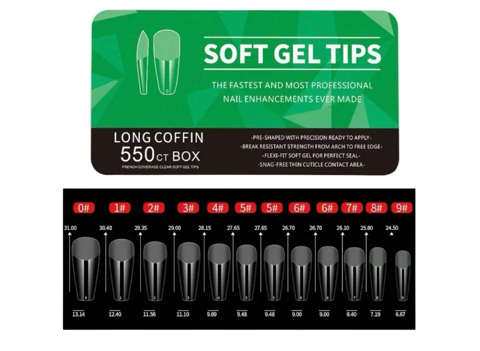 TIPS SOFT GEL COFFIN LARGO 550 unidades