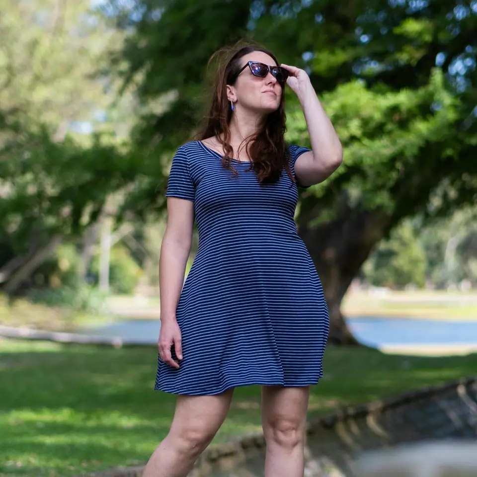 Vestido Nómada a rayas azul/gris