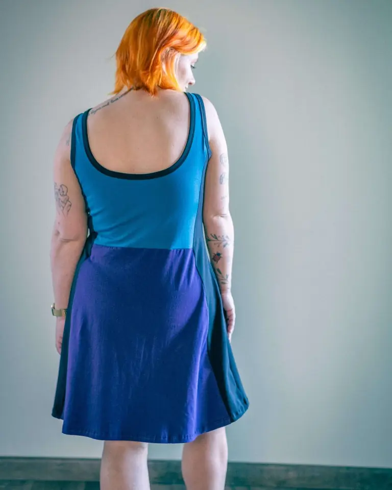 Vestido Relic algodón combinado Jade/Violeta/Negro