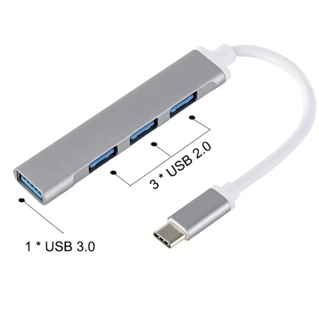 Adaptador HUB Tipo-C 4 en 1 Metalico (1 USB 3.0/ 3 USB 2.0)