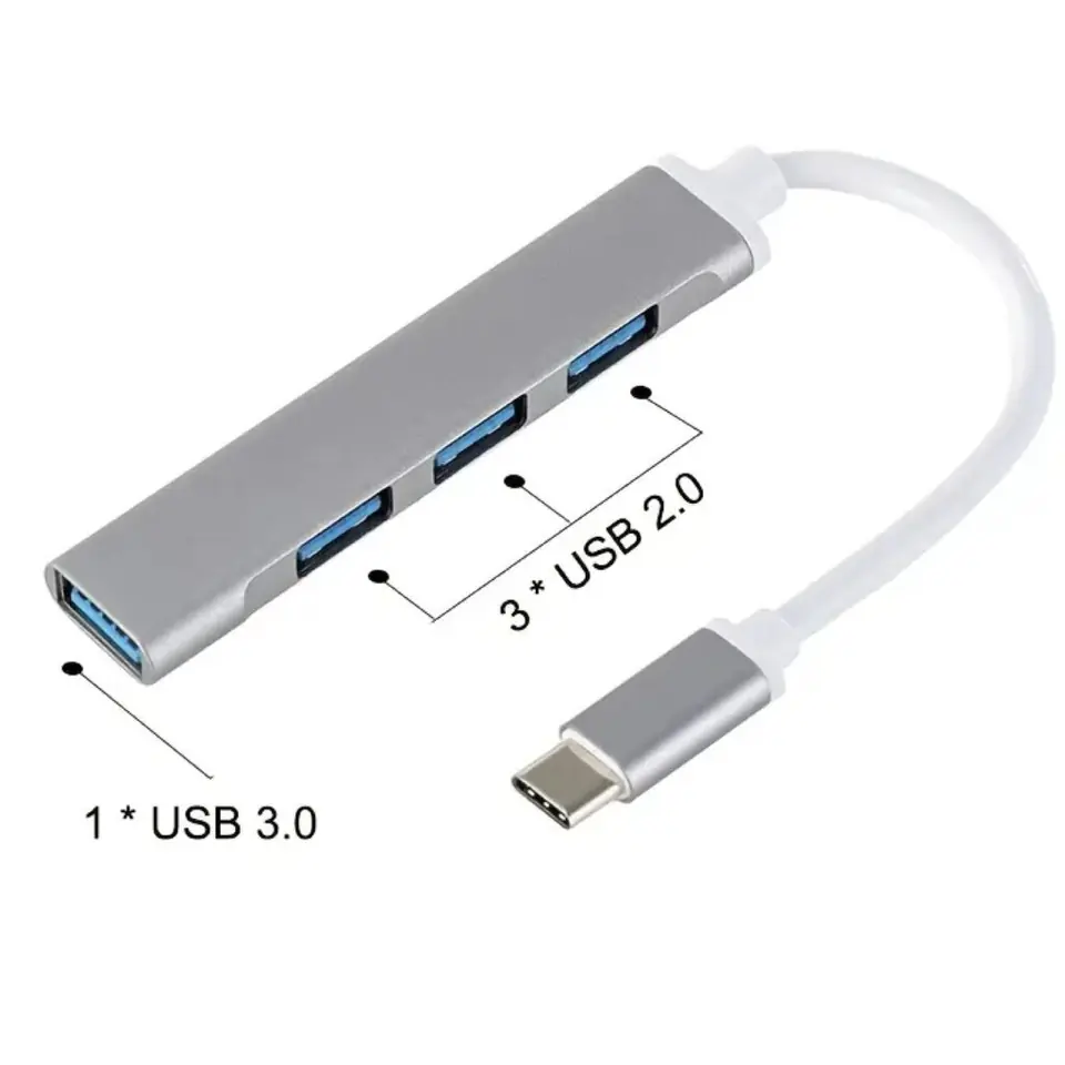 Adaptador HUB Tipo-C 4 en 1 Metalico (1 USB 3.0/ 3 USB 2.0)