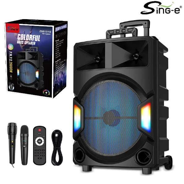 Parlante Bluetooth 15" Con 2 Microfonos Y Control/Radio FM/USB/AUX 3.5mm/20000W