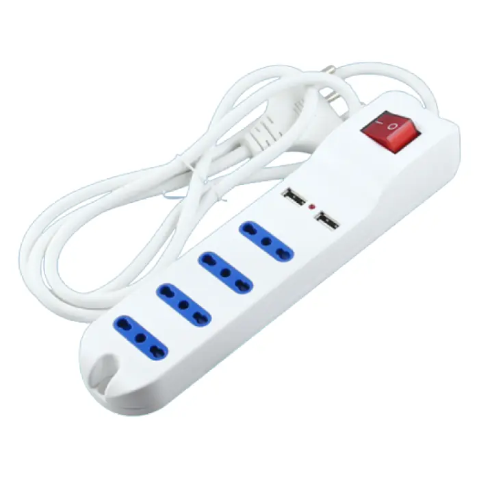 Alargue Zapatilla 3 En Linea 3MT/4 TOMAS/2 USB 1A/1500W/10A/Llave Encendido
