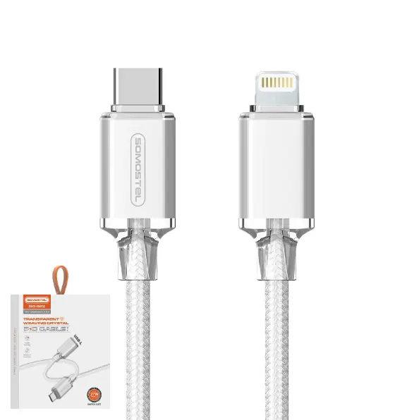 Cable PD 27w tipo-c a iphone 1mt Acordonado-reforzado transparente