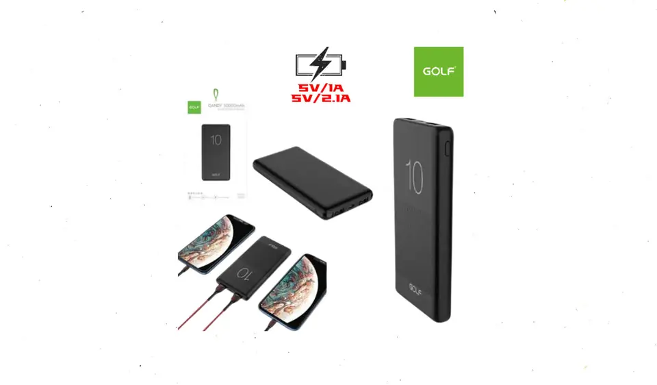 Power Bank GOLF 10000 MAH Doble USB (5V/1A + 5V/2.1A)
