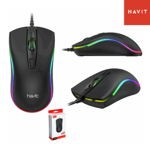Mouse Gamer HAVIT MS72 / Luces RGB / Cableado USB / 800 / 1200 DPI