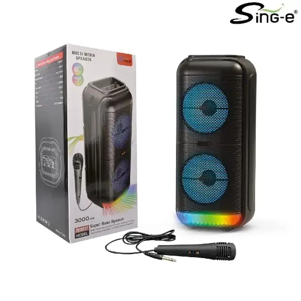 Parlante 6″x2 Bluetooth Con Micrófono / Radio FM / MicroSD / USB / AUX 3.5mm / 10Wx2 / 3000mah / Sing-e ZQS-6227