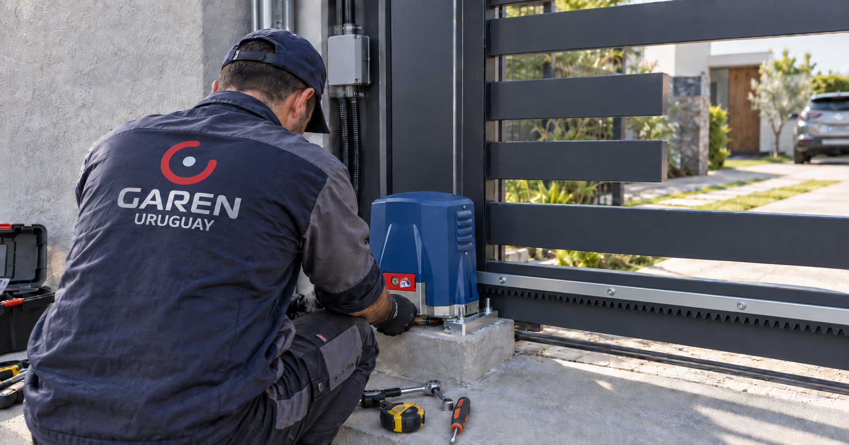 Motor Garen instalado en portón corredizo residencial en Montevideo