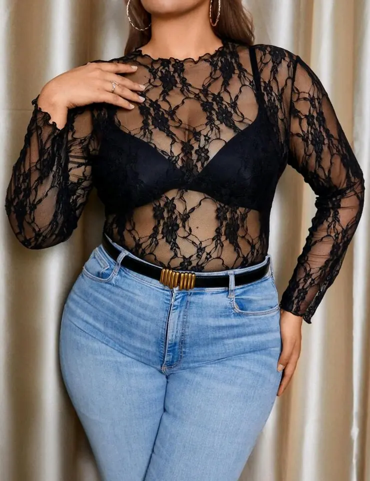 Blusa de encaje manga larga 1 XL al 5 XL