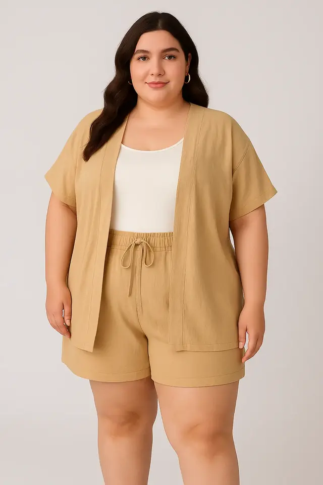 Conjunto beige G1: kimono y short