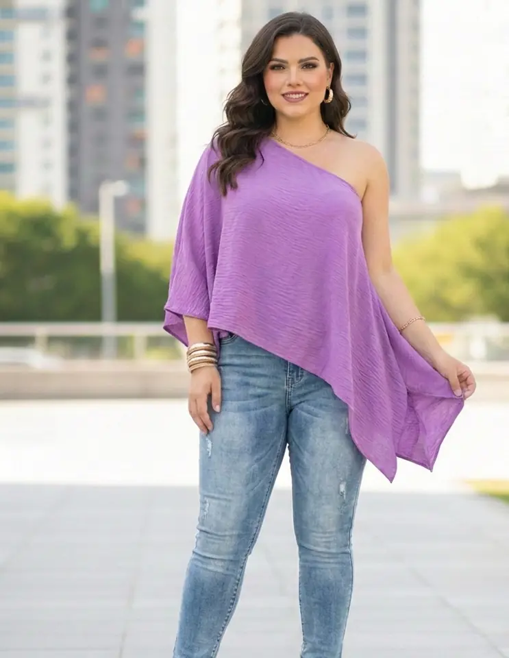 Blusa estilo bata varias formas lila oscuro