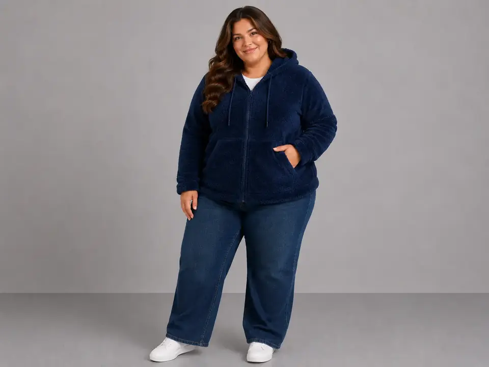 Campera teddy azul con capucha